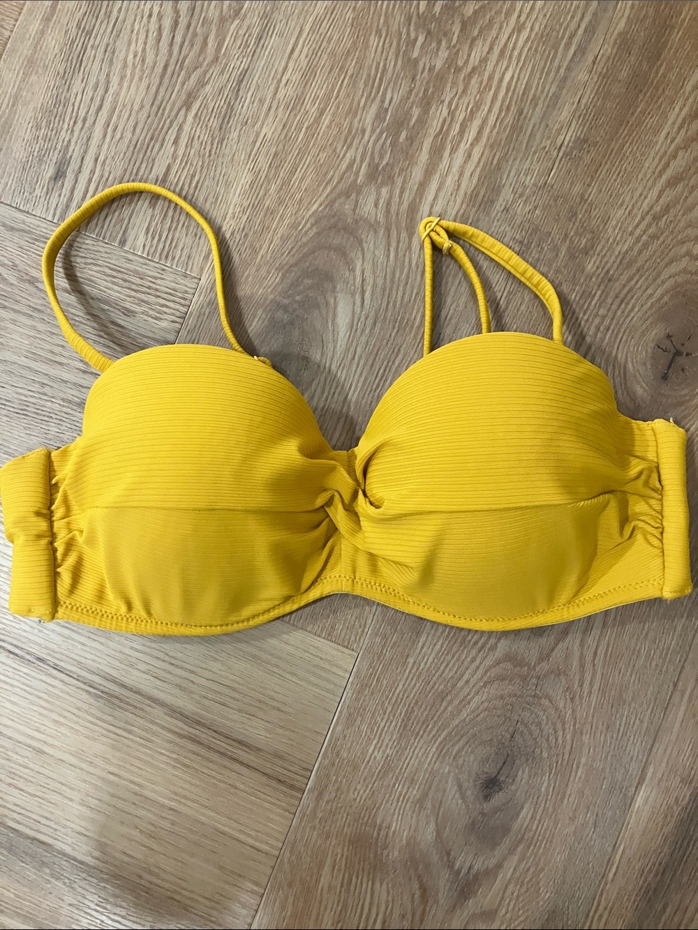Ribbed Yellow Bandeau Bikini Top with Removable Straps